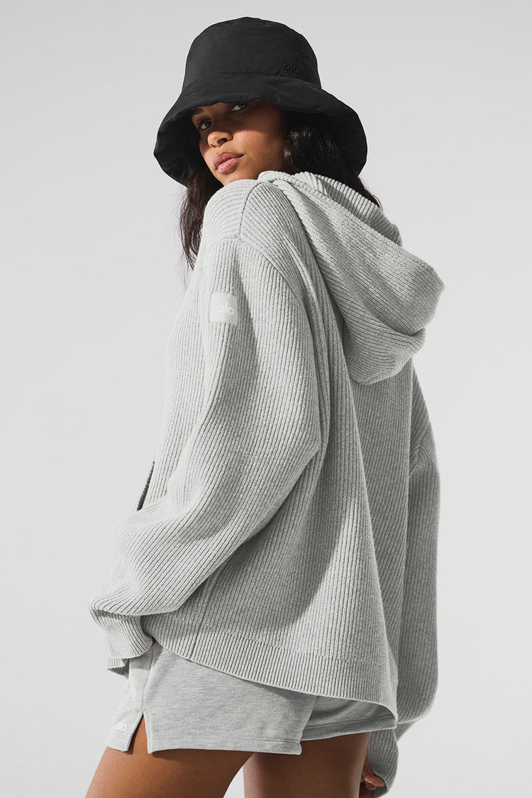 Domain Rib Knit Full Zip Sweater - Athletic Heather Grey