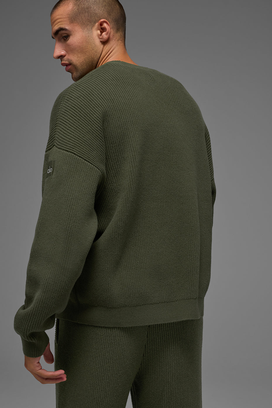 Domain Rib Knit Crew Sweater - Green Olive