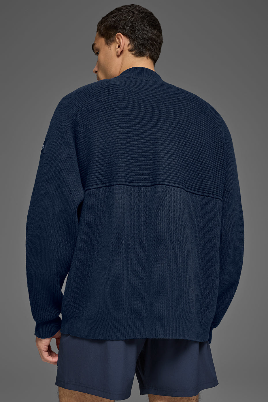 Domain Shift Rib Knit 1/4 Zip Sweater - Navy