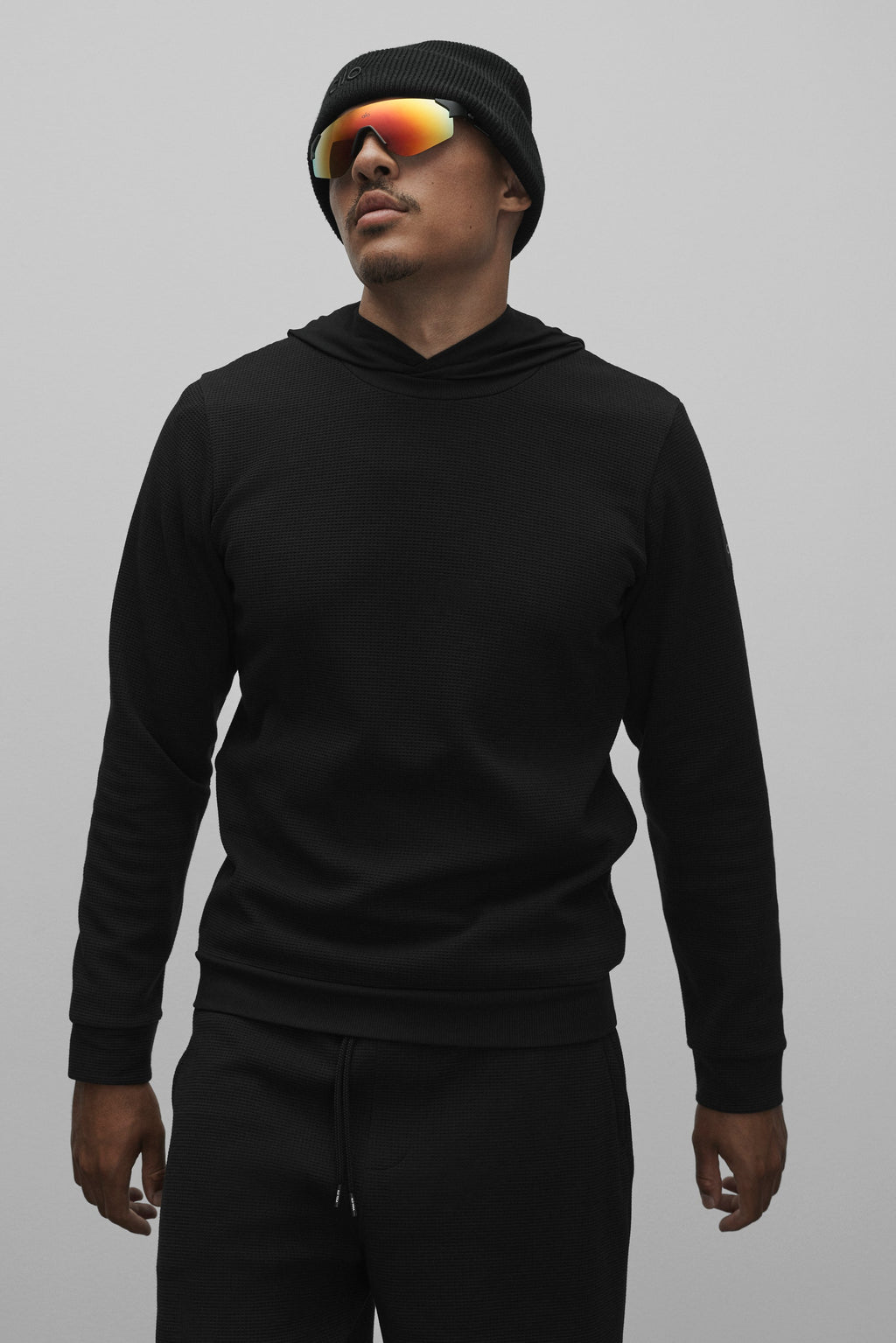 Waffle Lounge Long Sleeve Crew - Black