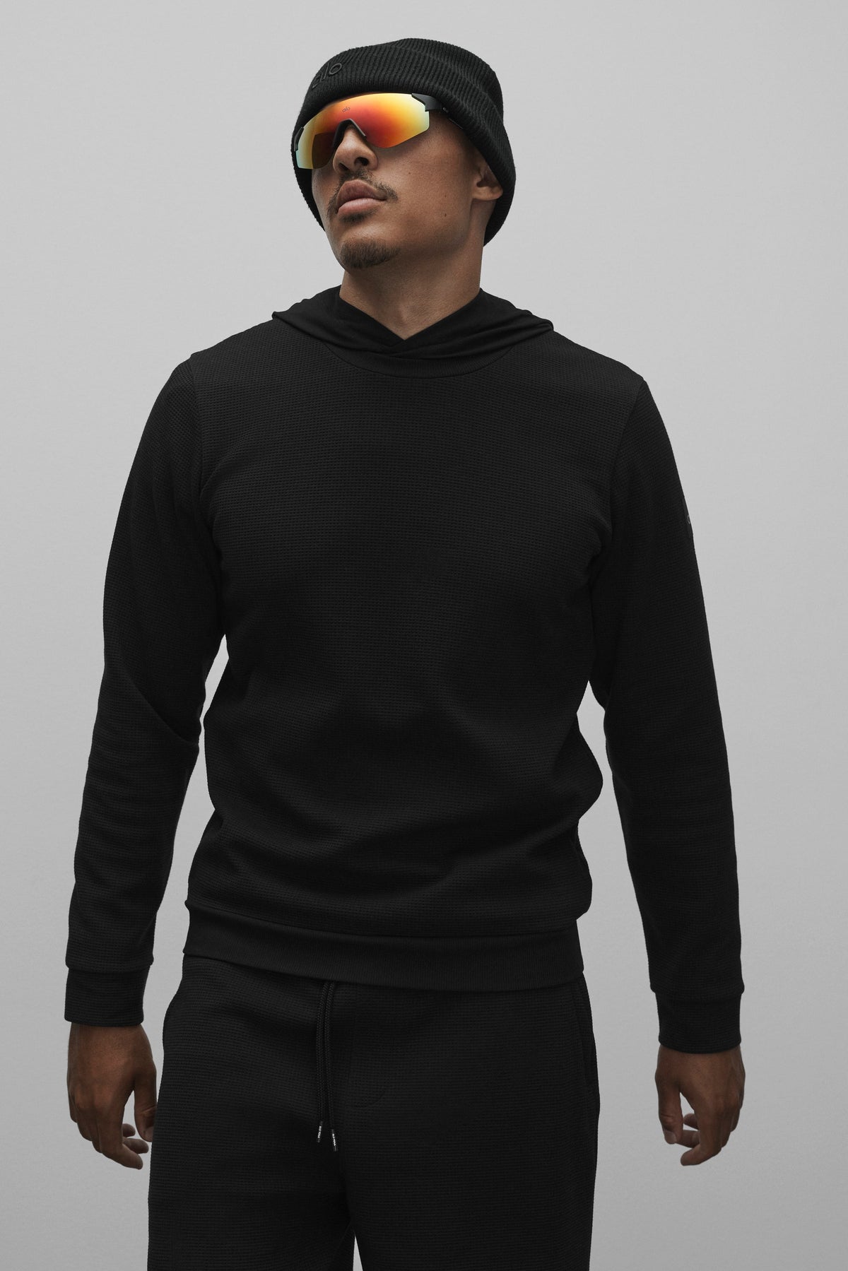 Waffle Lounge Long Sleeve Crew - Black