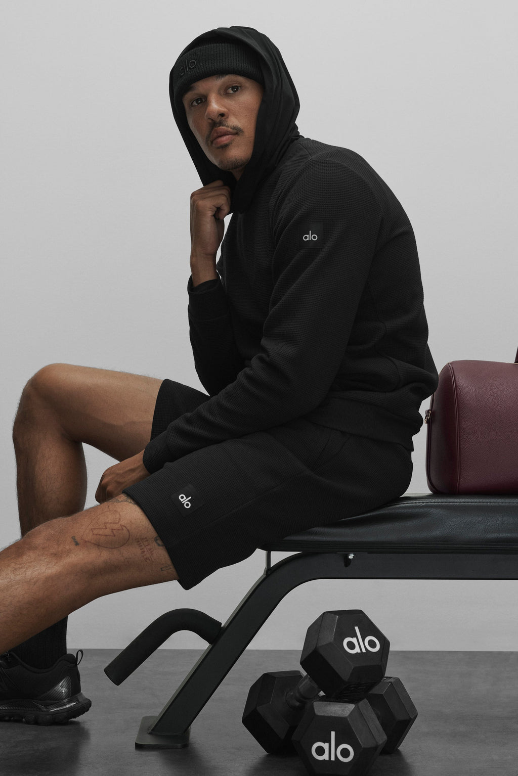 Waffle Lounge Long Sleeve Crew - Black