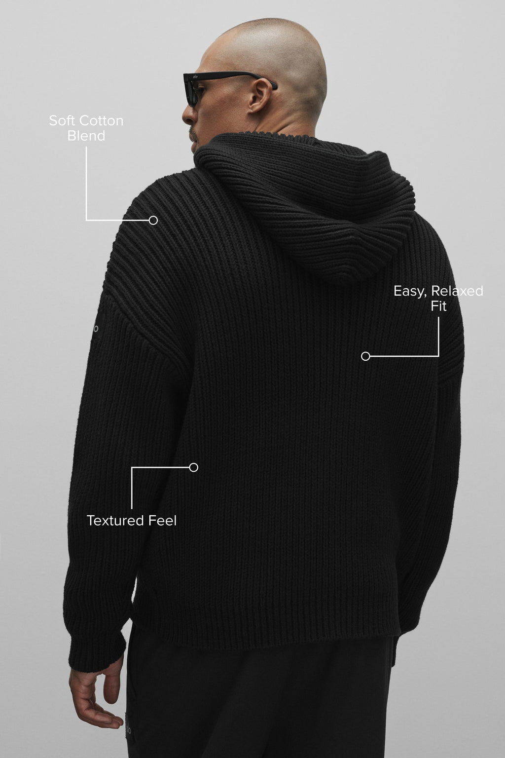 Chunky Knit Rewind Hoodie - Black