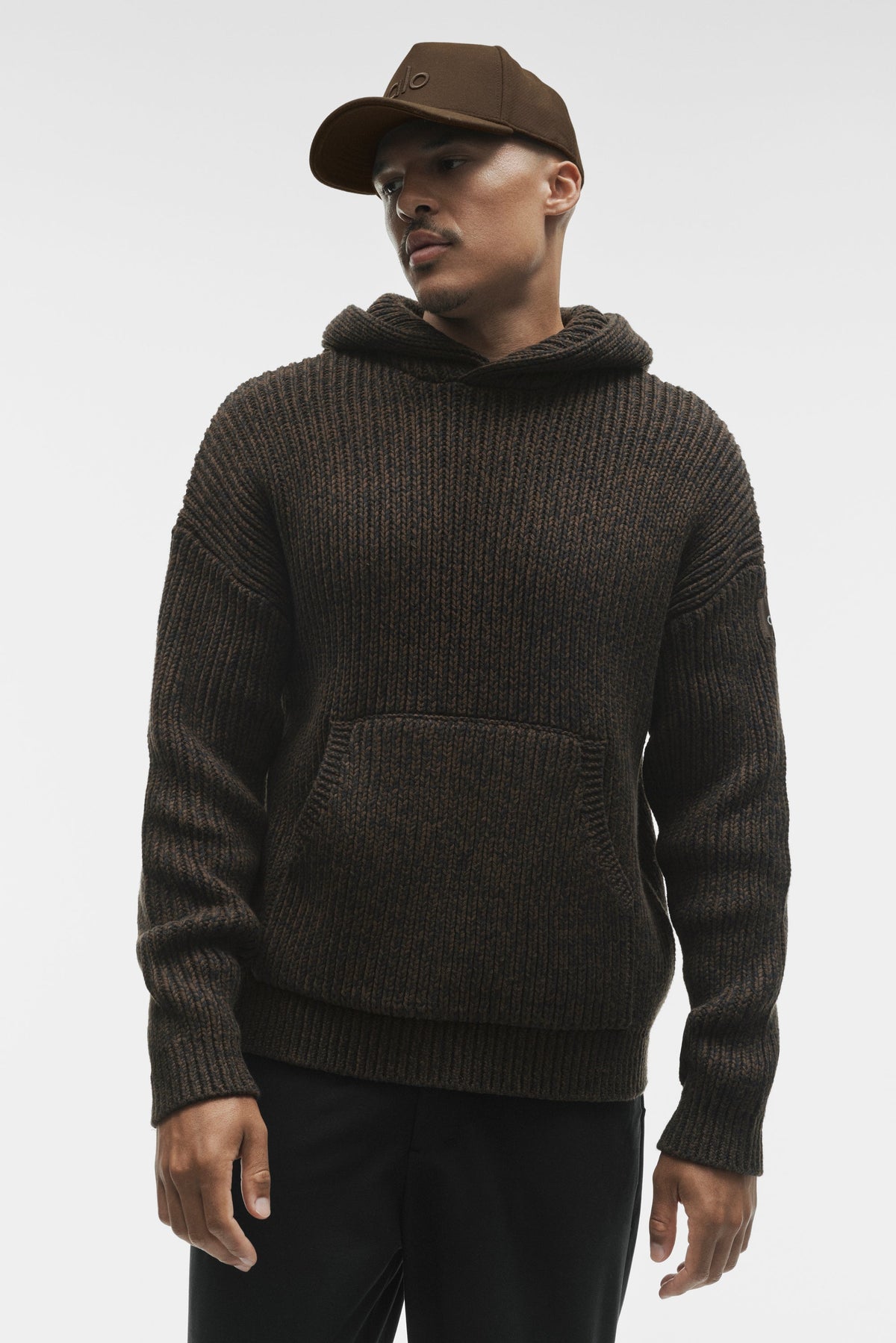 Chunky Knit Rewind Hoodie - Espresso Multi