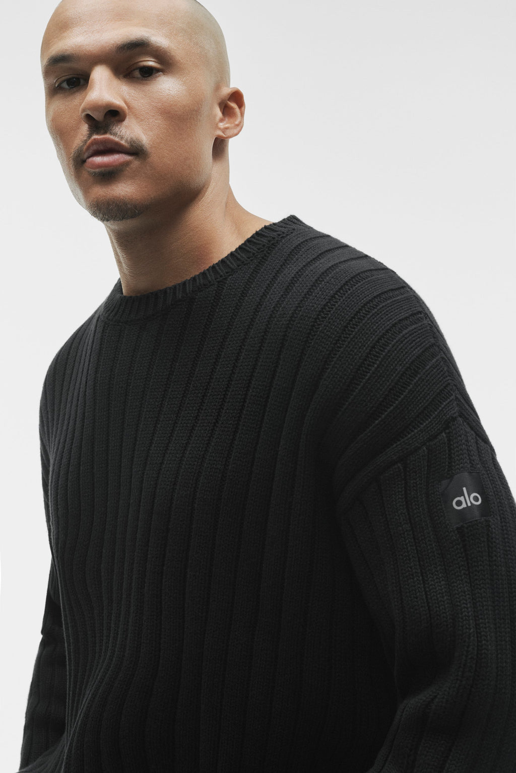 Cotton Rib Parallel Sweater - Black
