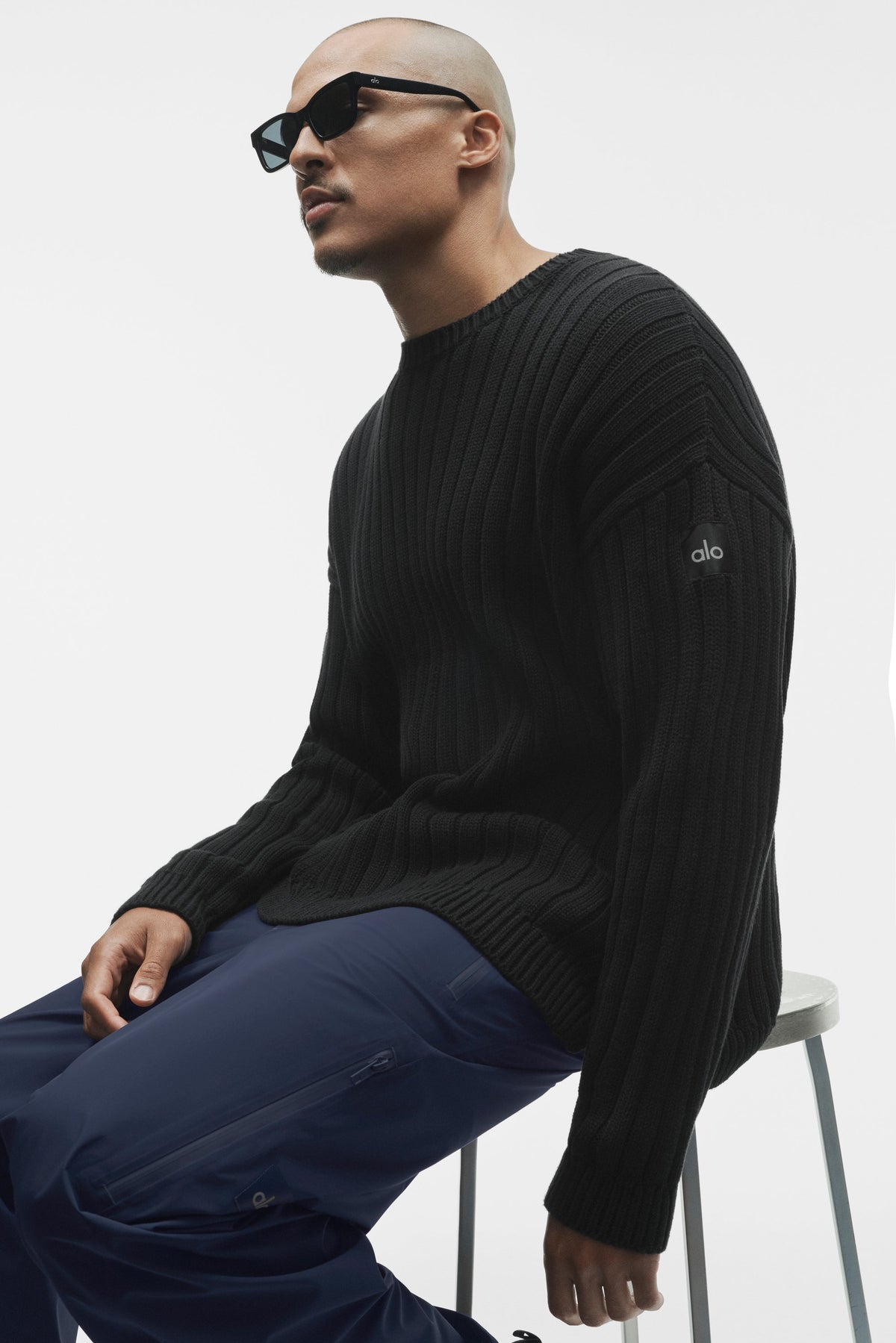 Cotton Rib Parallel Sweater - Black