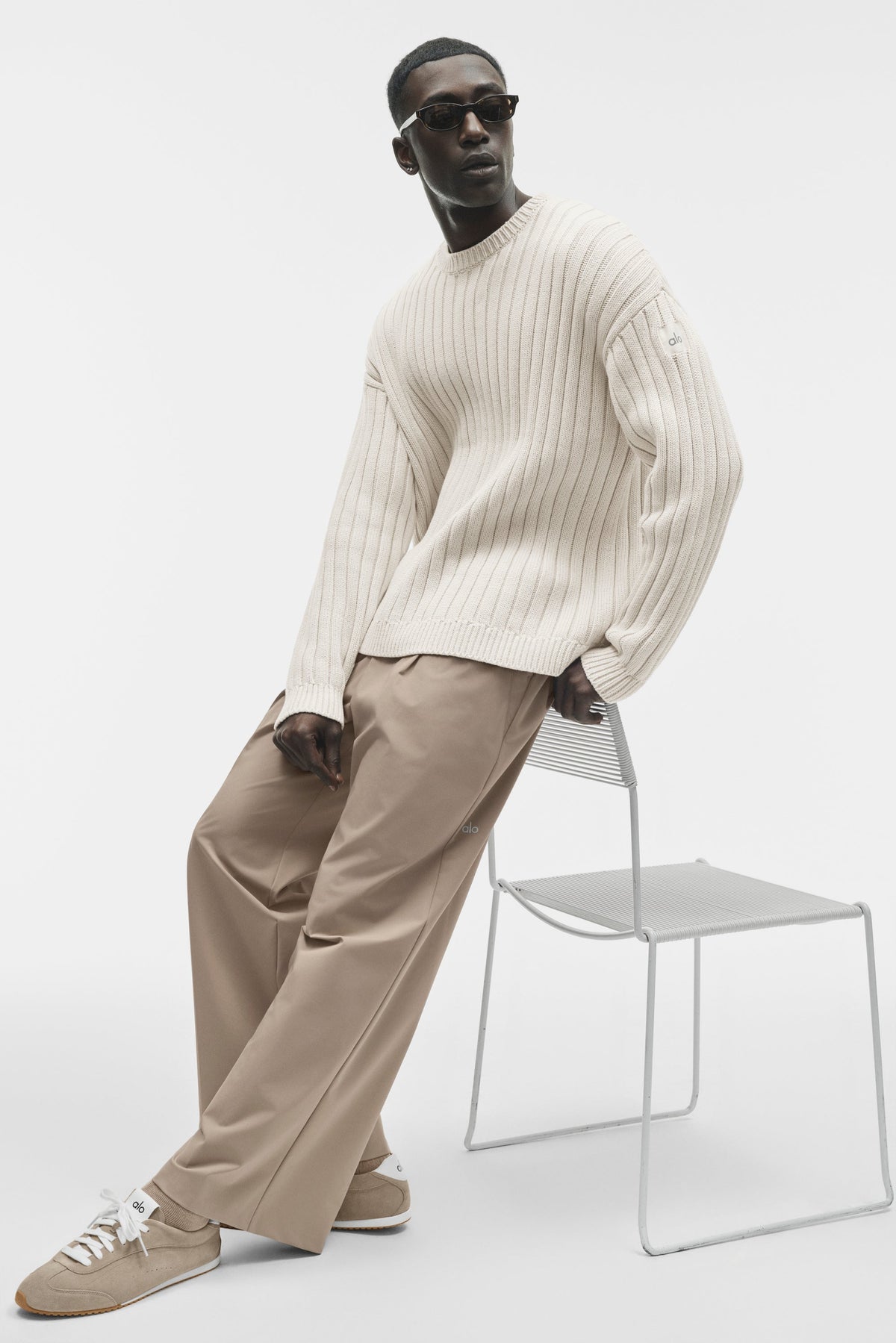 Cotton Rib Parallel Sweater - Bone
