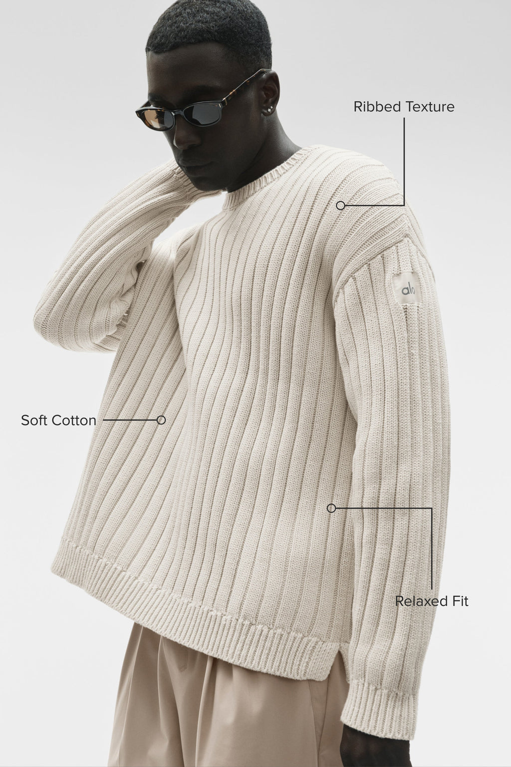 Cotton Rib Parallel Sweater - Bone