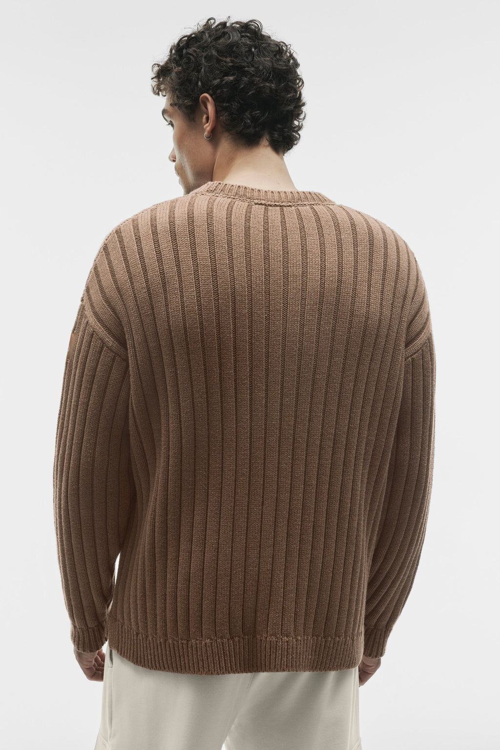 Cotton Rib Parallel Sweater - Java Brown Heather