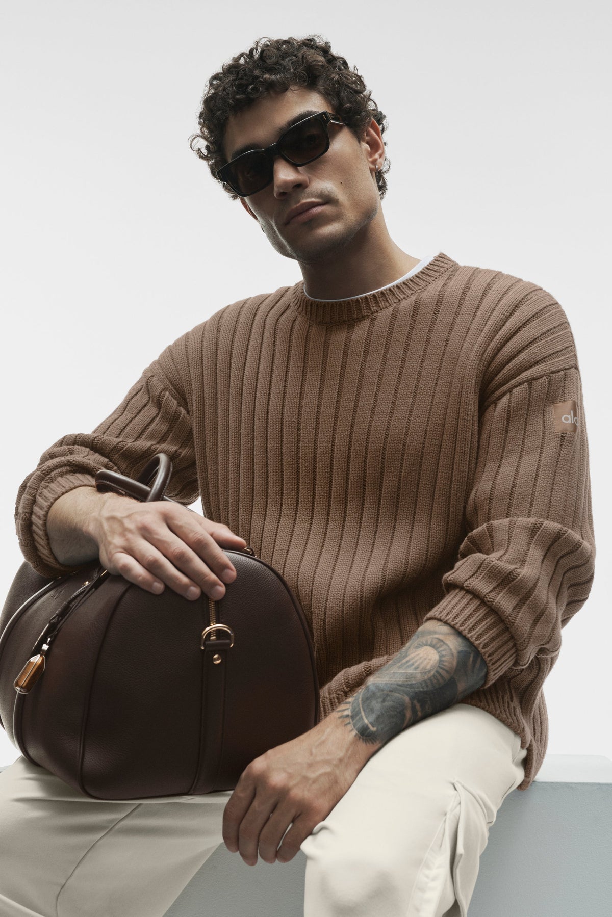 Cotton Rib Parallel Sweater - Java Brown Heather