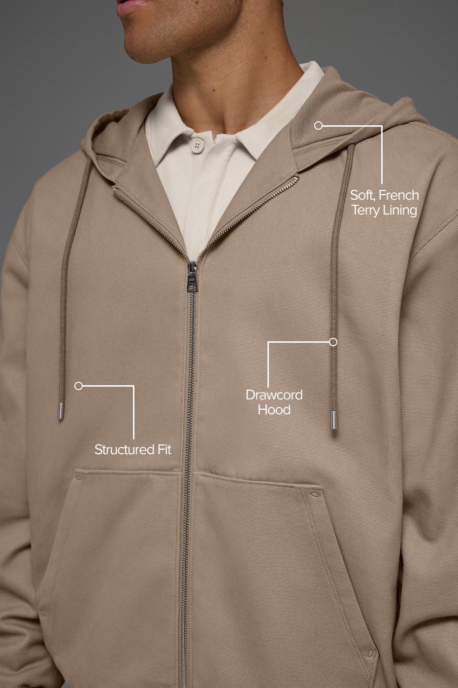 Cotton Canvas Full Zip Hoodie - Gravel