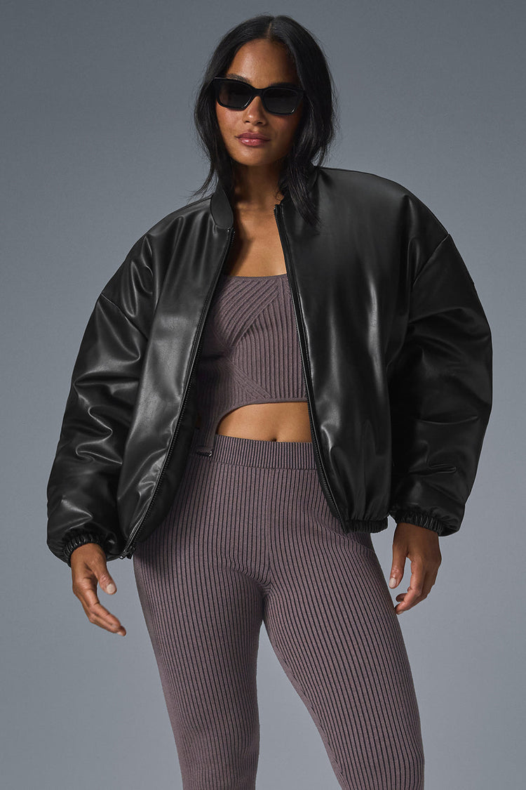 Bomber Premier de piel sintética - Negro