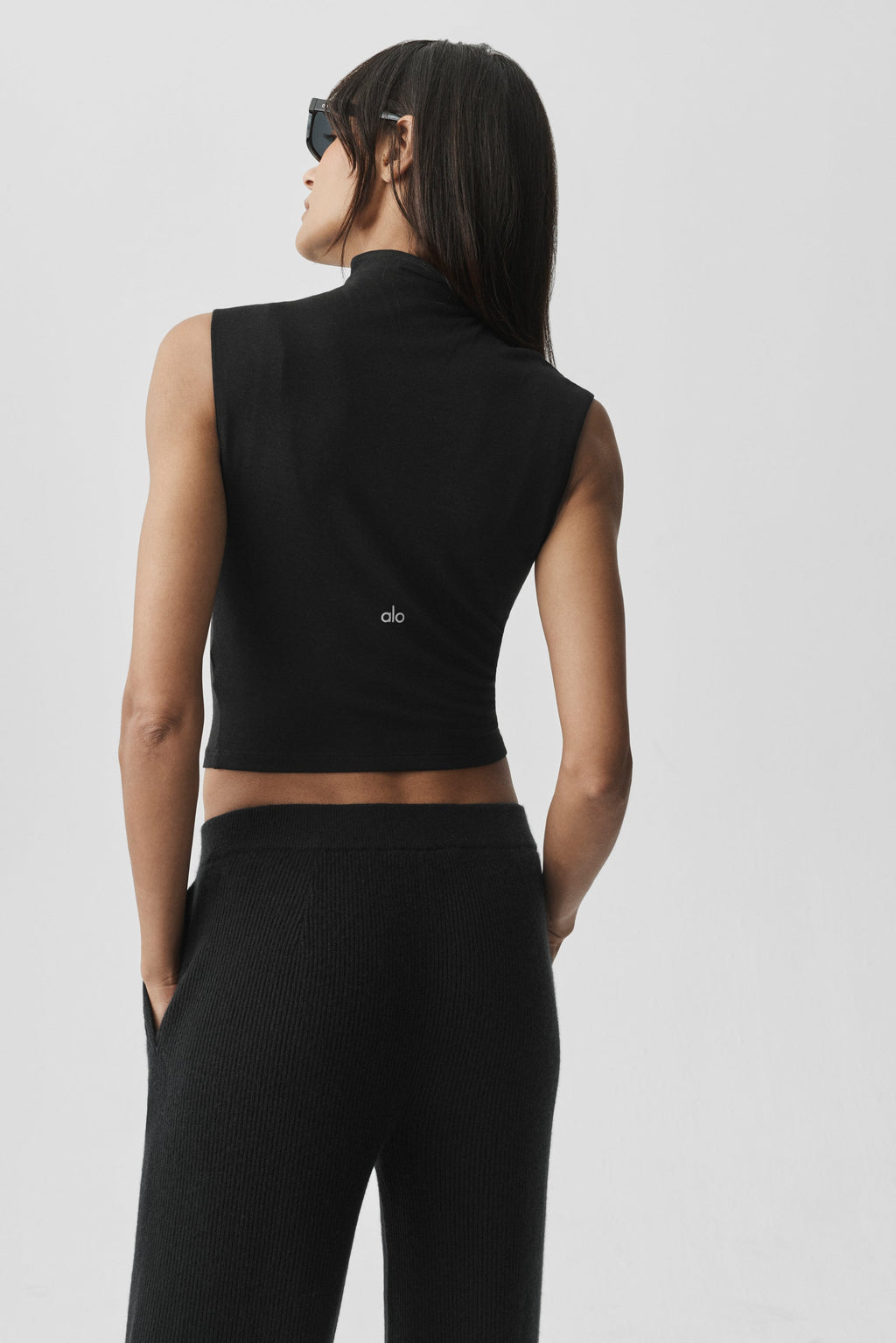 Semi Sheer Mock Neck Oasis Tank - Black