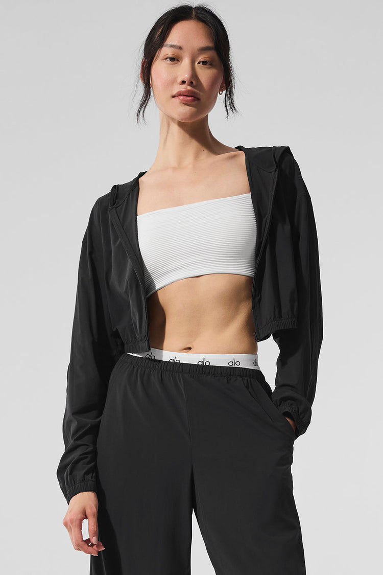 Sudadera corta transpirable con cremallera completa - Negra Precio regular