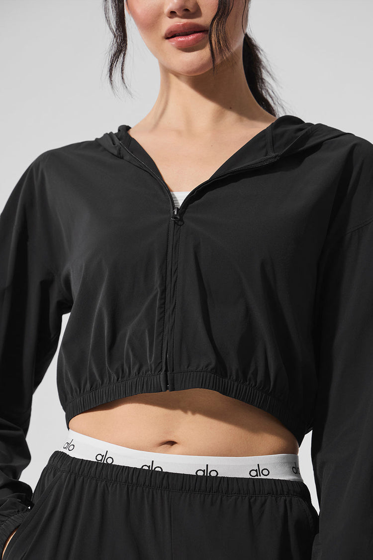 Sudadera corta transpirable con cremallera completa - Negra Precio regular