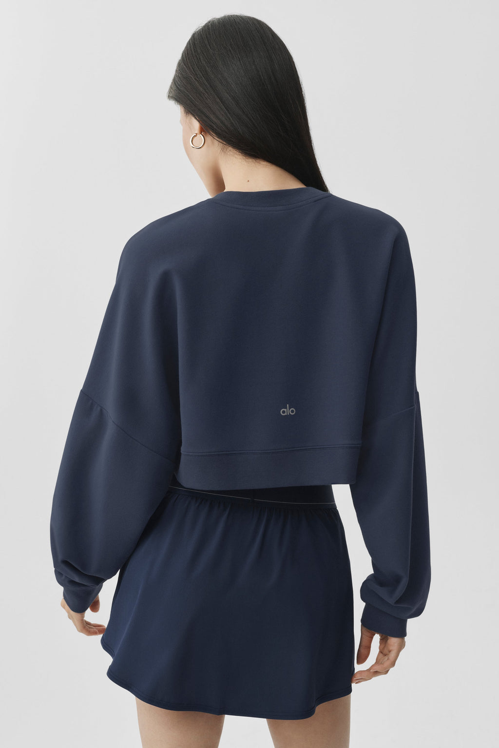 Cropped Sway Crew Neck Pullover - Navy