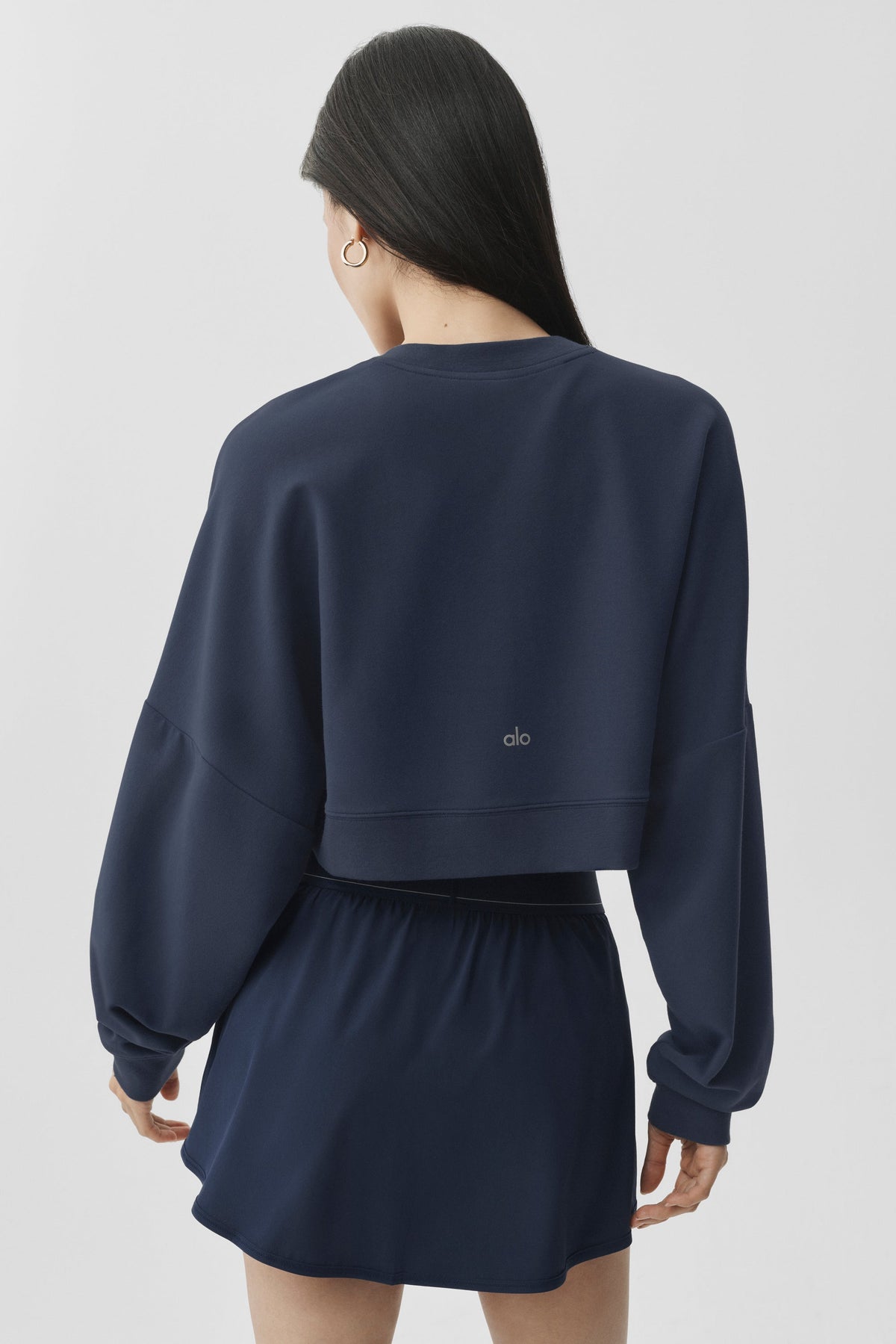 Cropped Sway Crew Neck Pullover - Navy