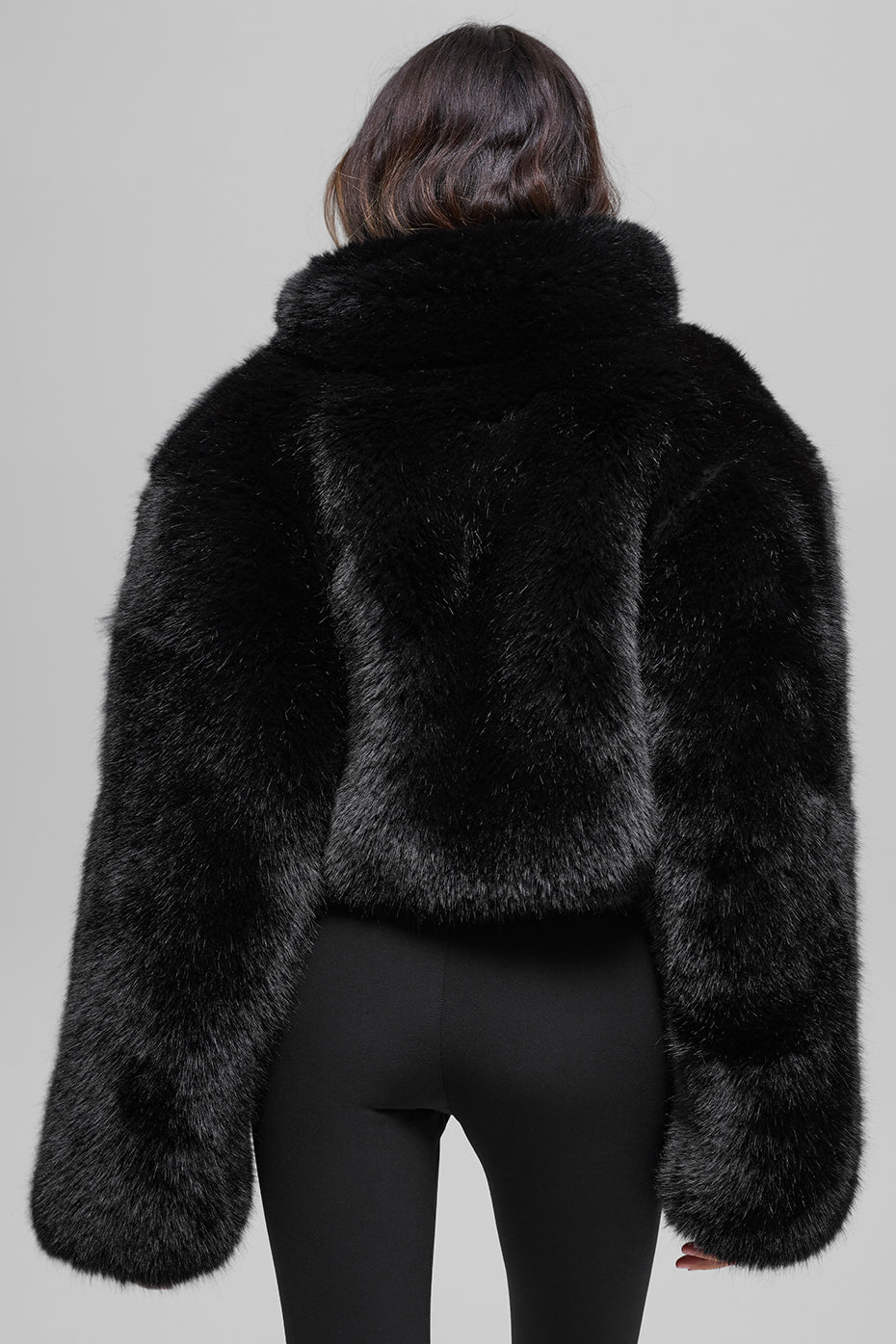 Opulent Faux Fur Cropped Jacket - Black
