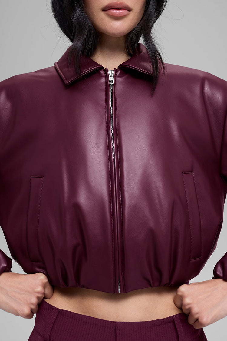 Bomber Premier corta de piel sintética - Borgoña