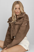 Faux Shearling Snowfall Cropped Jacket - Java Brown
