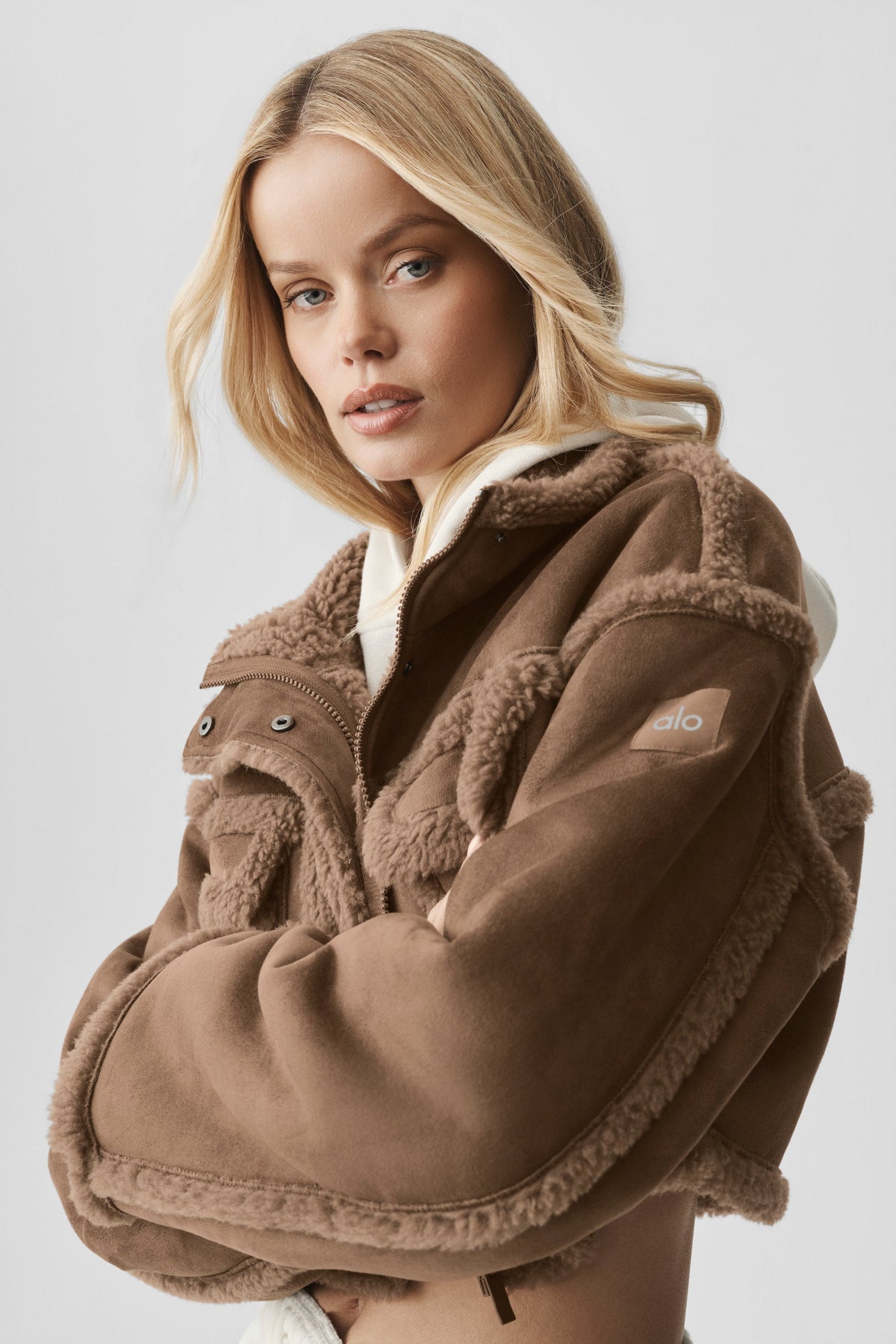 Faux Shearling Snowfall Cropped Jacket - Java Brown