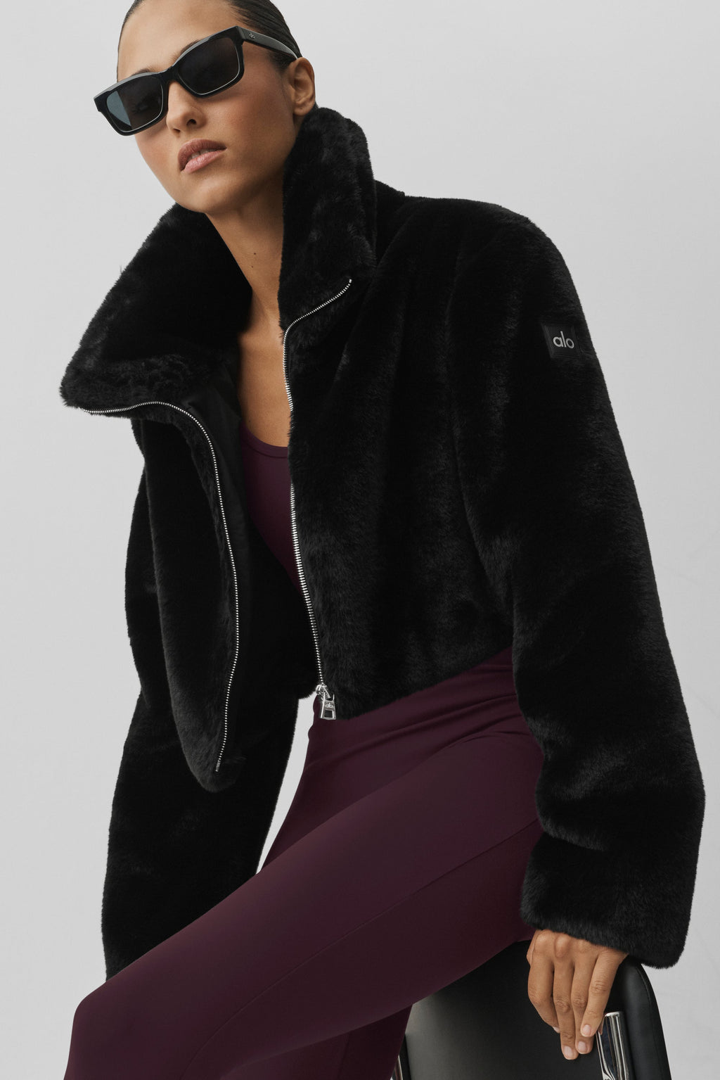 Faux Fur Cropped Amore Jacket - Black