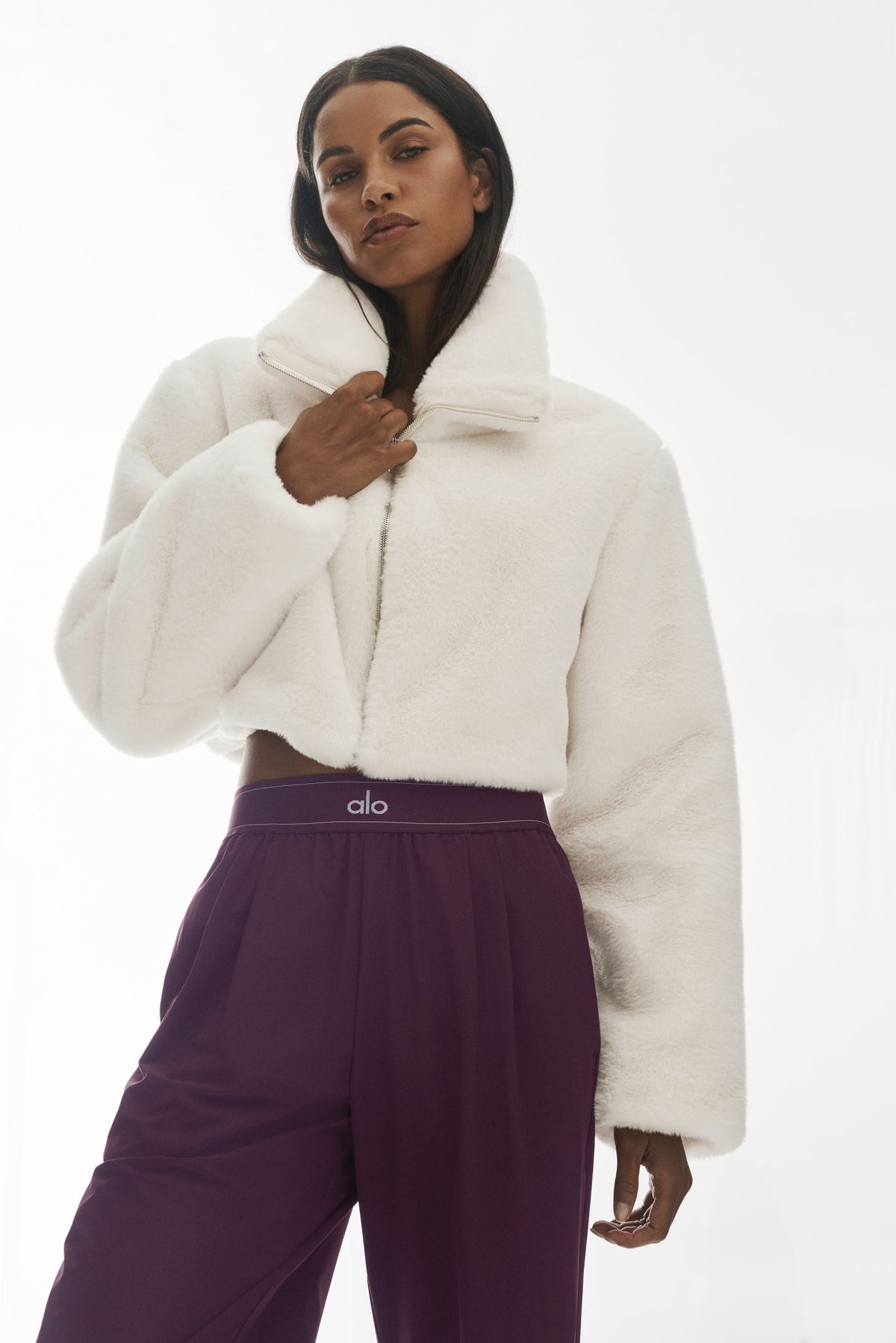 Faux Fur Cropped Amore Jacket - Ivory