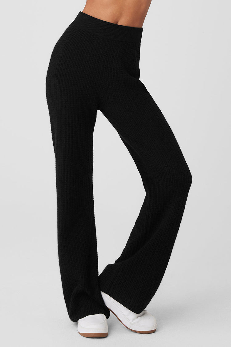 Pantalón de cachemira de cintura alta con diseño de gofres - Gris jaspeado deportivo