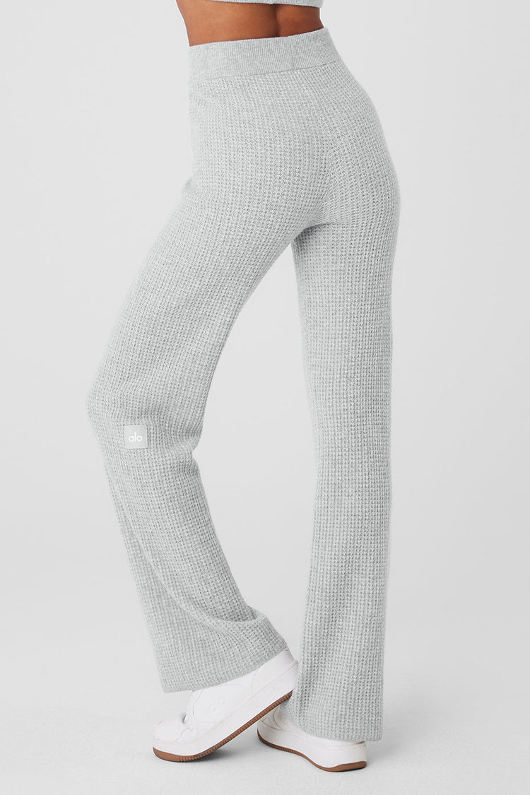 Pantalón de cachemira de cintura alta con diseño de gofres - Gris jaspeado deportivo