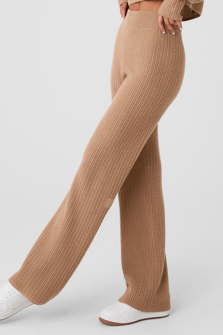 Pantalón de cachemira de cintura alta con diseño de gofres - Gris jaspeado deportivo