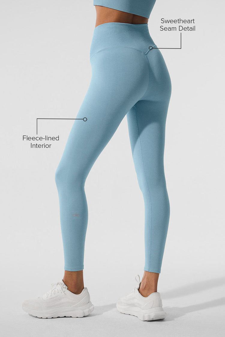 Leggings de felpa de invierno, cálidos y sin costuras, de cintura alta, 7/8 - Azul Celestial