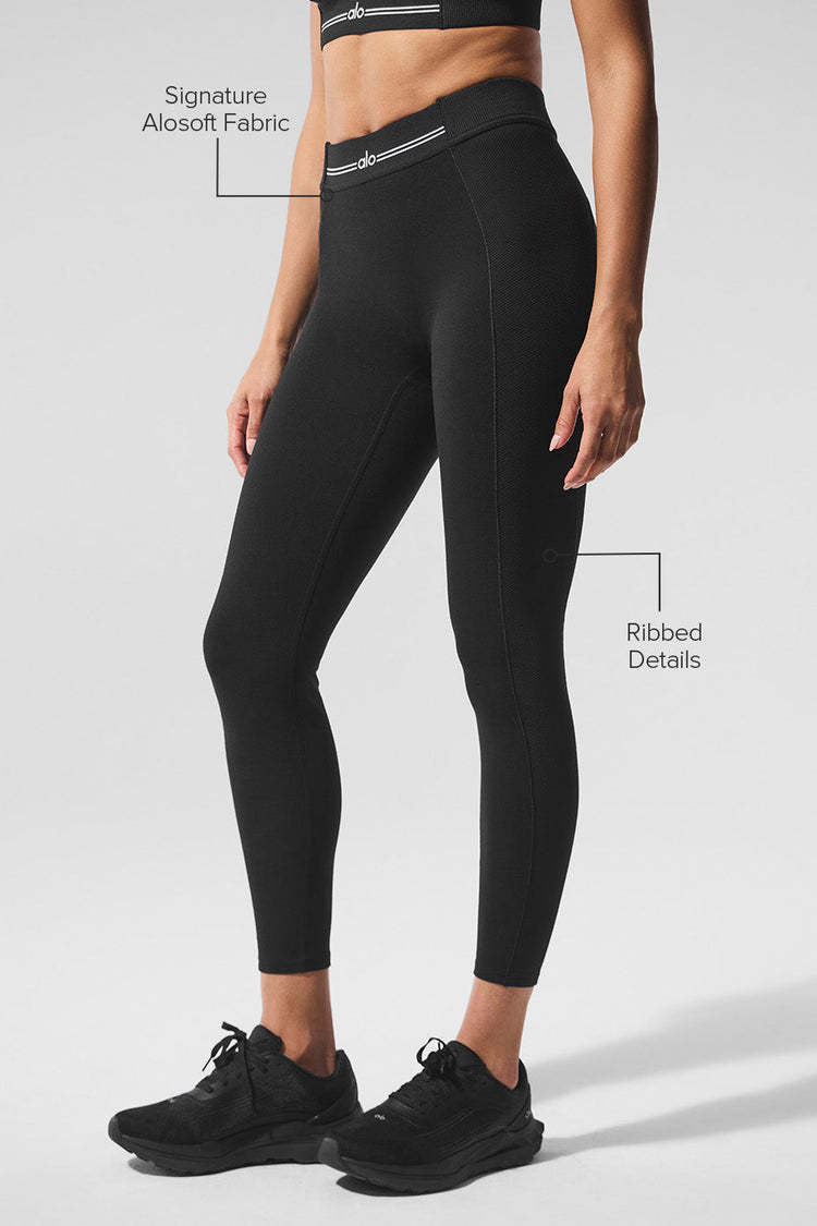 Mallas de relevo Alosoft de cintura alta 7/8 - Negro/Blanco