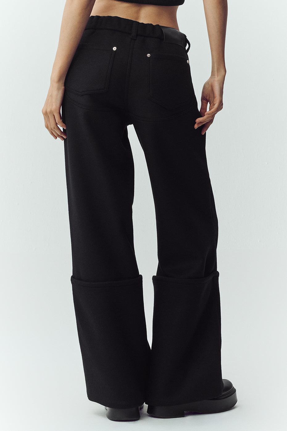 Wool Blend Nightcap Wide Leg Pant - Black