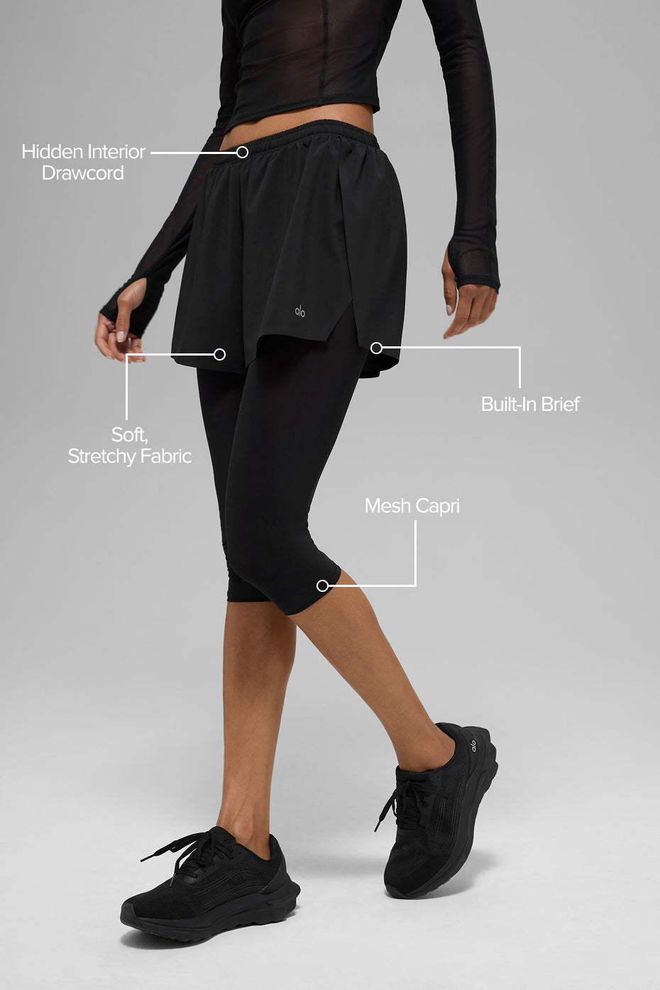 Mesh Front Runner 2 In 1 Short - Black